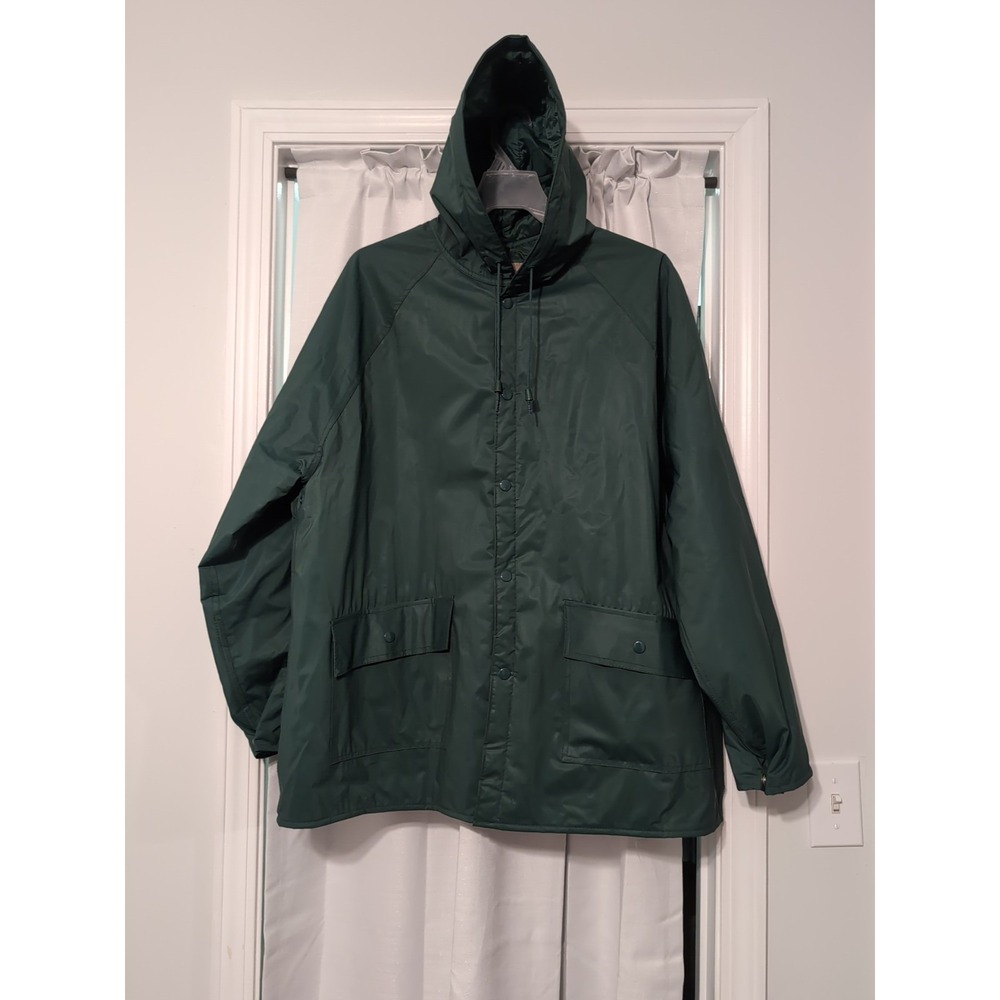 Rare Vintage Sports Afield Classic Rain Coat‎ Jacket Quilted Hoodie Green Large